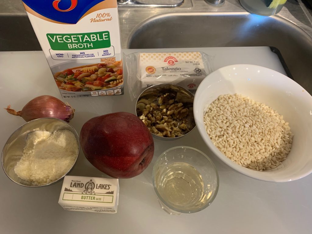 minced shallot goes into some butter and olive oil.