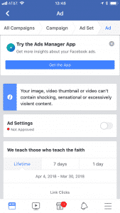 Ad rejection notification