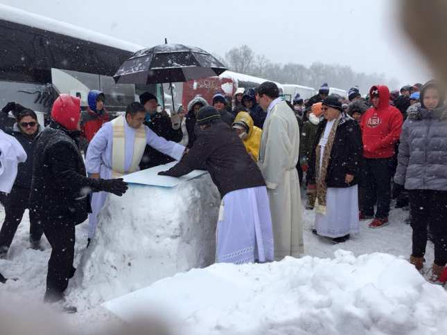 Tales from a snow-stuck pilgrim bus: "Here in this place new snow is falling..."