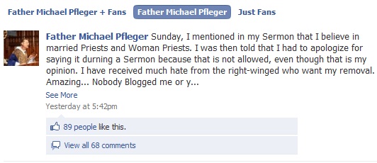 Fr. Pfleger, after "apology", restates he wants ordination of women priests, bishops