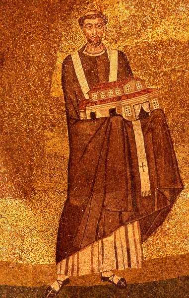 7th c. mosaic of Pope Honorius I (625-638), in Basilica Sant’Agnese fuori le mura, Rome